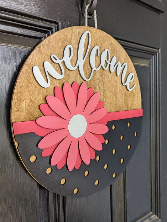 Polka Dot Daisy Welcome Door Hanger