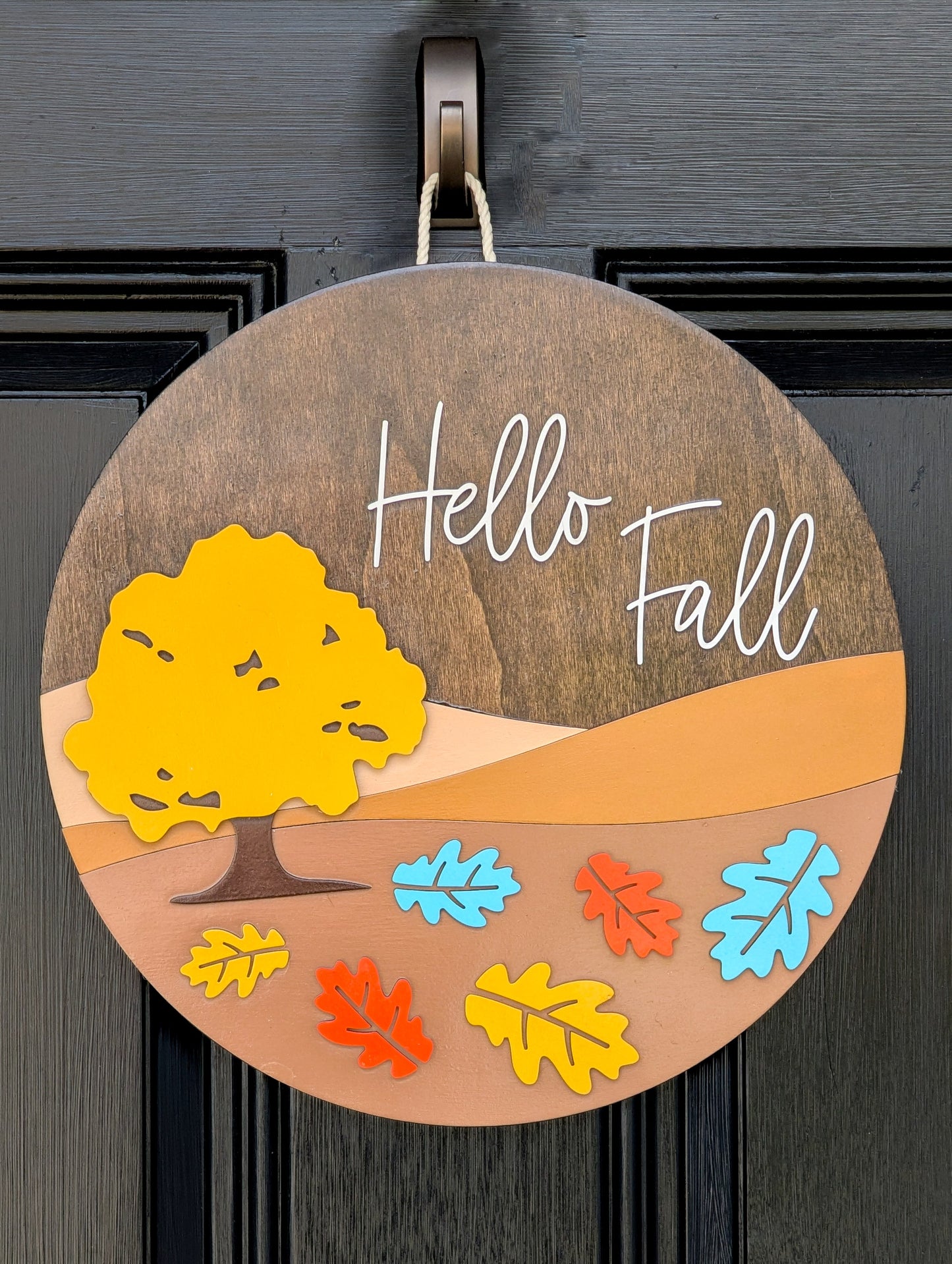 Hello Fall Falling Leaves Door Hanger