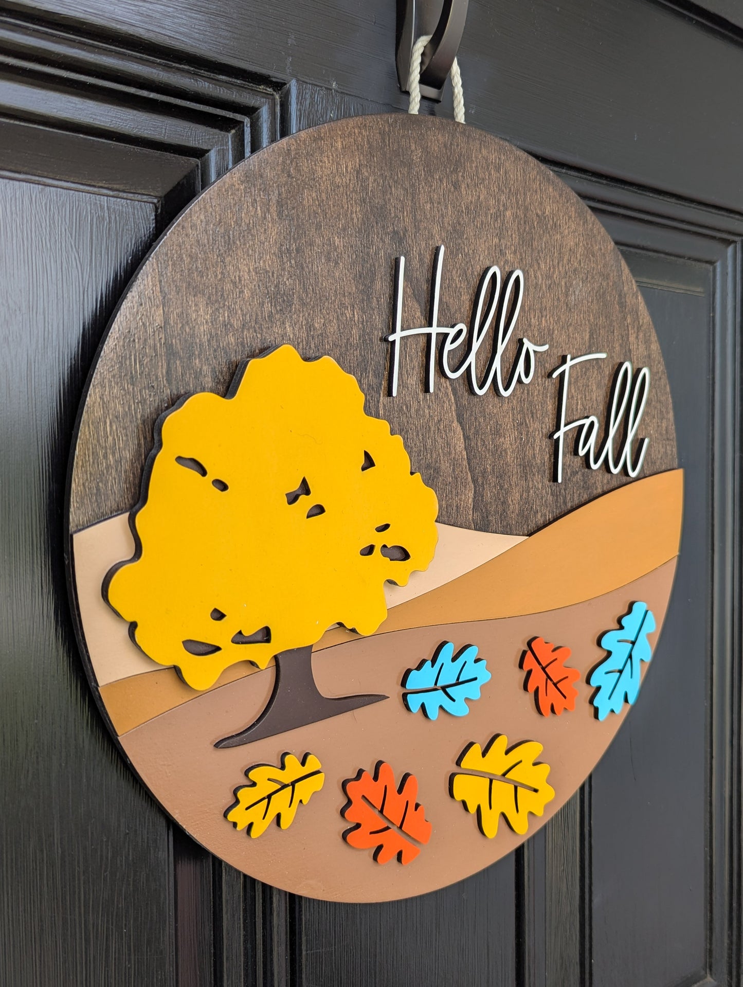 Hello Fall Falling Leaves Door Hanger