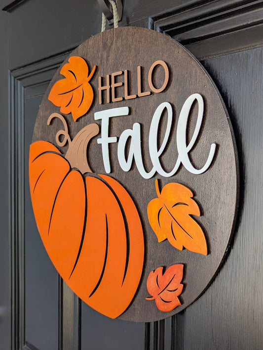 Hello Fall Pumpkin Door Hanger