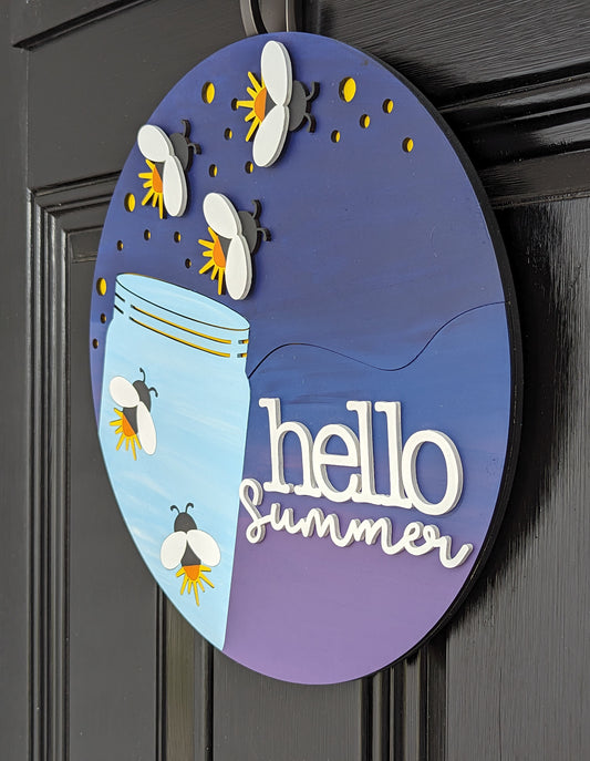 Fireflies Hello Summer Door Hanger