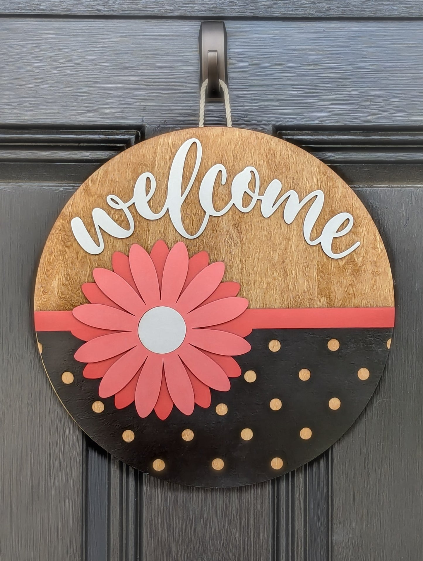 Polka Dot Daisy Welcome Door Hanger