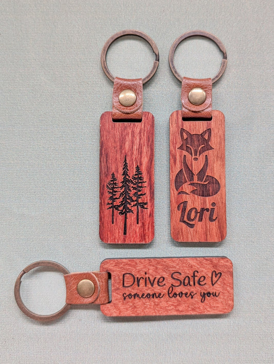 Wooden Keychain - Flat Rectangle, Dark Wood