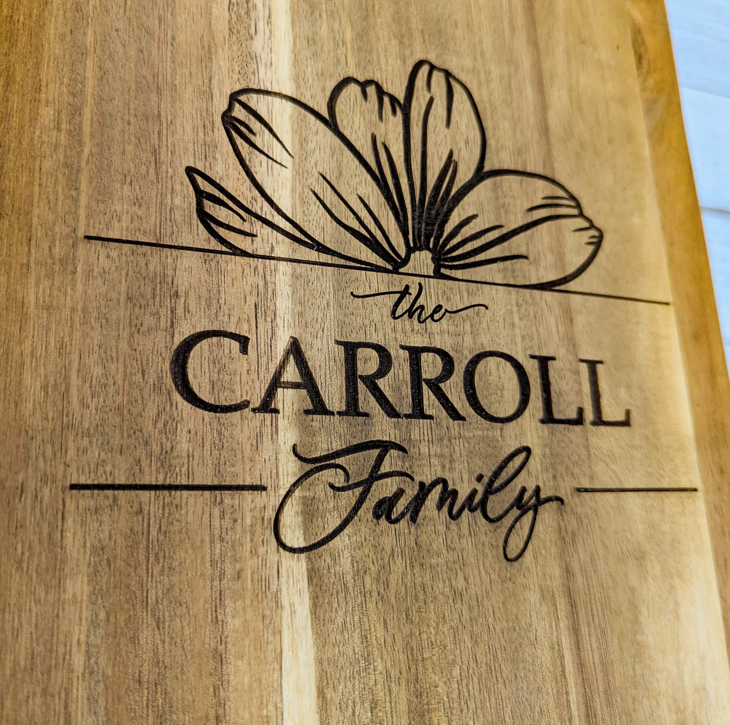 Personalized Engraved Floral Cutting Board